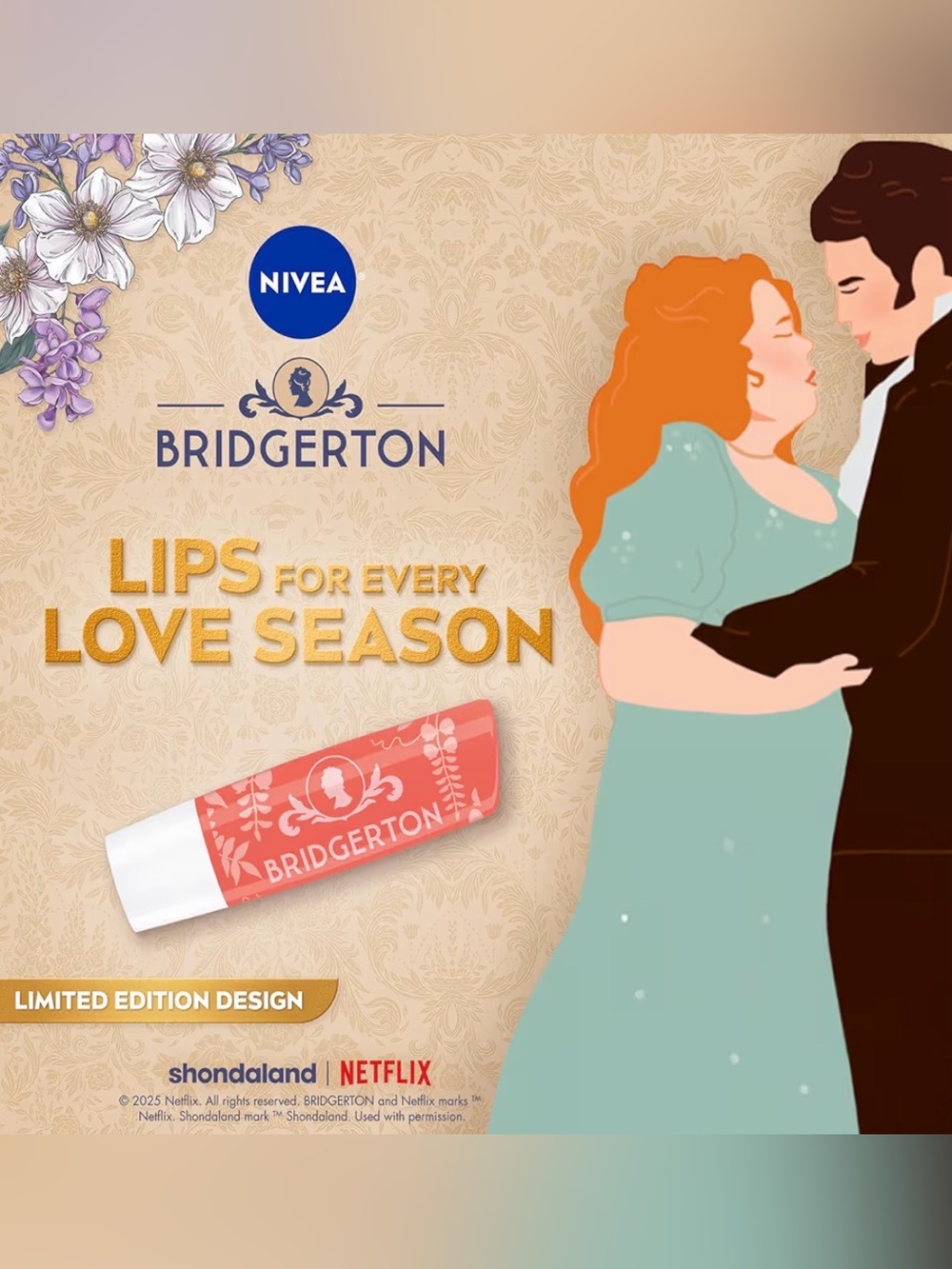 NIVEA Bridgerton Peach Tea & Vanilla Biscuit Hydrating Lip Balm - Bridgerton Set